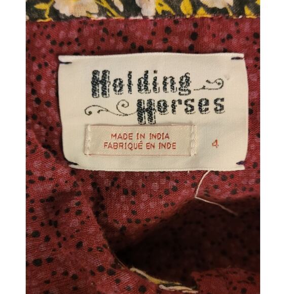 Holding Horses Anthropologie Floral Print Blouse Sz 4 Peplum Ruffle Castlecore - Picture 5 of 10